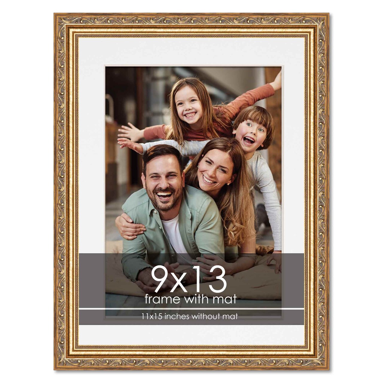 Antique Gold Frame with White Photo Mat, UV Acrylic Front, Foam Board Backing, 60 Sizes Available
